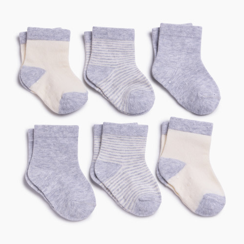 Small Story 6-Pack Crew Socks - Grey, 0-3 M