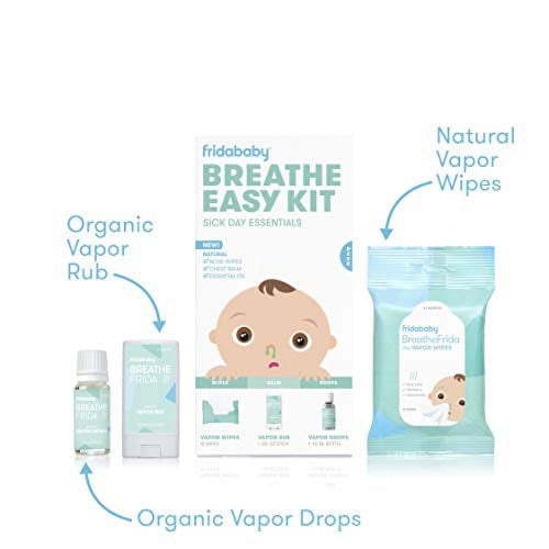 Frida Baby Breathe Easy Sick Day Essentials Kit with Vapor Rub, Drops, and Wipes for Kids Decongestant Relief, 3 Pieces