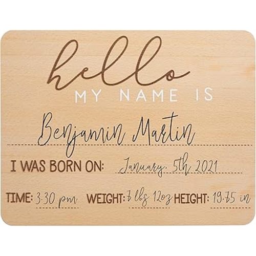 Pearhead Baby Welcome Sign, Gender-Neutral Hello Baby Arrival Photo Prop, Hospital Birth Announcement, Newborn Birth Stats Board Photo Prop, 8.25" x 11", Wood
