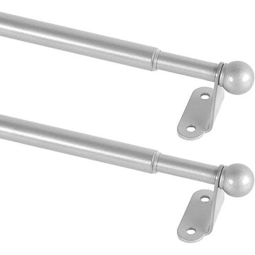 KXLife 2 Pack Small Curtain Rod 18-30 Inch, 1/2” Diameter, Cafe Door Curtain Window Rod, Adjustable Drapery Rods with Brackets (Nickel)