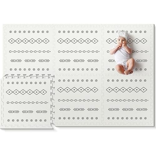 Foam Baby Play Mat, PIGLOG 72”x 48” Baby Crawling Mat, Floor Mats for Kids for Baby with Interlocking Floor Tiles, Toddler Play Mat for Indoor and Outdoor, Easy to Clean Playroom Floor Mat (Bohemia)