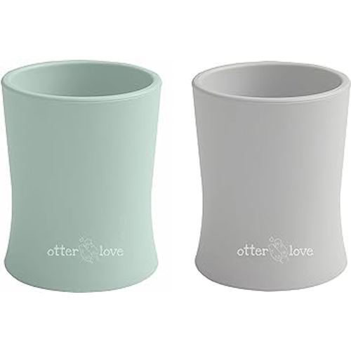 otterlove Silicone Baby & Toddler Training Cup - Pediatric OT Approved - 100% Platinum Pure LFGB Silicone - Unbreakable - Plastic Free - Tiny Cup Perfect for Baby Led Weaning (2 Pack - Sage + Sand)