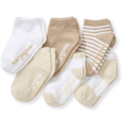 Solid & Stripes Organic Cotton Baby Ankle Socks 6 Pack - Oat 3-12M