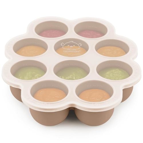 KeaBabies Silicone Food Freezer Trays with Lid, 2oz x 10 Pods Baby Food Storage Containers, Easy Puree Meal Prep, Breast Milk Silicone Freezer Molds, Dishwasher, Microwave Safe, BPA-Free (Chai Latte)