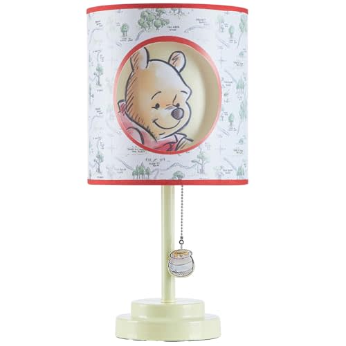 Idea Nuova Disney Winnie The Pooh 2 Layer Cut Out Shade Stick Table Lamp with Figural Pull Chain and Themed Printed Decorative Shade