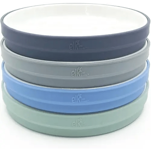 Elk and Friends Kids 7.8” Porcelain White Plates with Silicone Sleeves | Suitable for Kids/Toddlers | Microwave & Dishwasher Safe | Non Slip | Snack Dishes