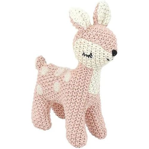 MON AMI Freja The Deer Knitted Plush Toy – 6”, Plush Fawn Crochet Stuffed Animal for Newborn