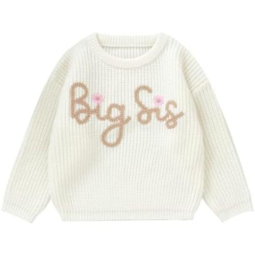Toddler Girl Big Sister Embroidered Knit Sweater Long Sleeve Pullover Sweatshirt Fall Winter Clothes