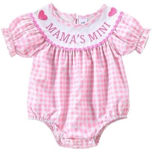 Newborn Baby Girl Romper Mamas Mini Bow Plaid Print Puff Sleeve Smocked Bubble Romper Jumpsuit Bodysuit Clothes