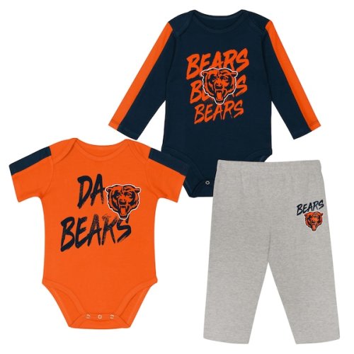 Infant Chicago Bears Outerstuff Navy/Orange Double Down Bodysuits and Pants 3-Piece Set