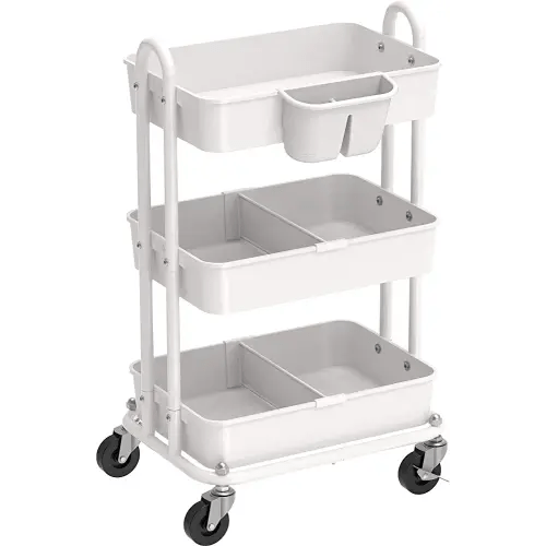 Simple Houseware 3-Tier Kitchen Cart Multifunctional Rolling Utility Cart with 2 Dividers and Hanging Bucket Black