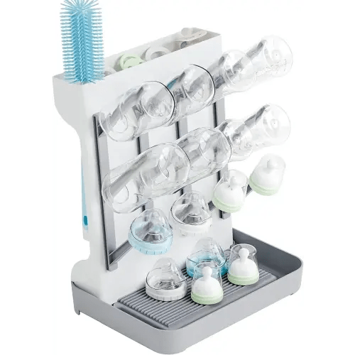 SuoXing Vertical Baby Bottle Drying Rack,Space Saving Countertop Baby Drying Rack for Bottles,Large Baby Bottle Station Stand,Bottle Rack Dryer for Brushes,Pacifiers,Baby Accessories Organizer,Grey