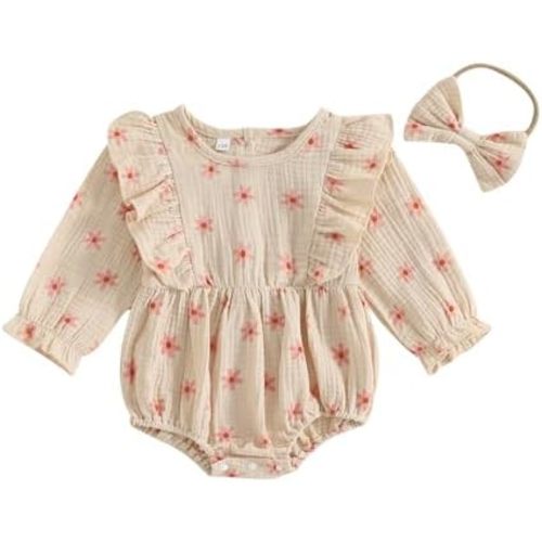 BemeyourBBs Newborn Baby Girl Clothes Ruffle Bubble Romper Jumpsuit Infant Clothing Headband Cute Baby Girl Outfits