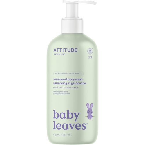ATTITUDE 2-in-1 Shampoo and Body Wash for Baby, EWG Verified, Dermatologically Tested, Made with Naturally Derived Ingredients, Vegan, Sweet Apple, 16 Fl Oz