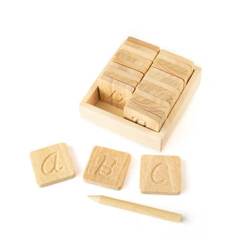 Wooden CURSIVE Alphabet ABC Tracing Cards Set with Stylus for toddlers, Two-sided Uppercase & Lowercase Montessori Waldorf Homeschooling