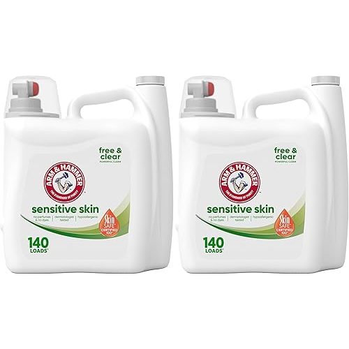 Arm & Hammer Sensitive Skin Free & Clear, 140 Loads Liquid Laundry Detergent, 140 Fl oz (Pack of 2)