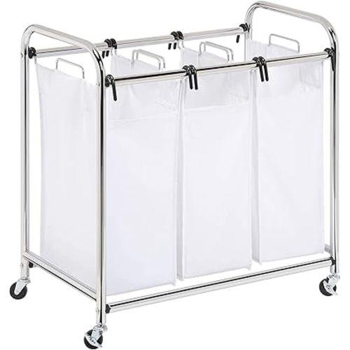 Honey-Can-Do SRT-01235 Heavy-Duty Triple Laundry Sorter, Chrome/White 70 lbs