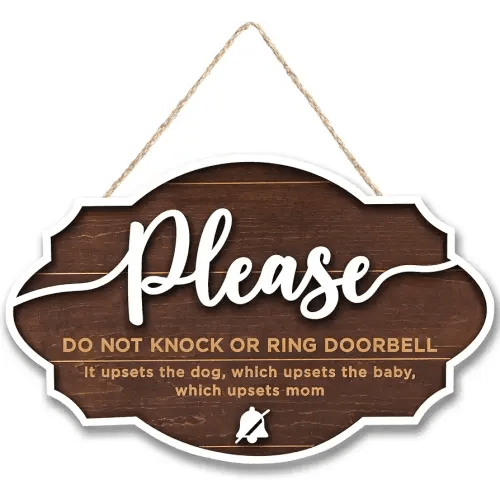 Do Not Ring Doorbell Sign Baby Sleeping - Please Do Not Knock or Ring Doorbell Sign, No Soliciting Baby Sleeping Sign for Front Door, Shh Dont Ring Doorbell Sign, Do Not Knock Sign Hanger