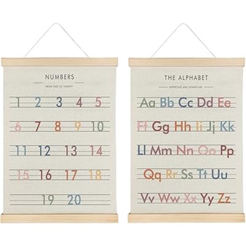 Qvapt Alphabet Numbers Wood Poster Hanger 16×24,Baby Nursery ABC Poster Hanger Frame,ABC Nursery Wall Art Decor For Toddler Playroom Classroom Dorm Bedroom,Set Of 2