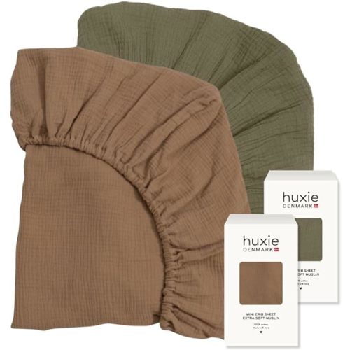 Mini Crib Sheets – Organic Cotton Muslin Fitted Crib Sheet – Fitted for Pack and Play 24" x 38" Ultra-Soft and Breathable (Sage Green/Natural)