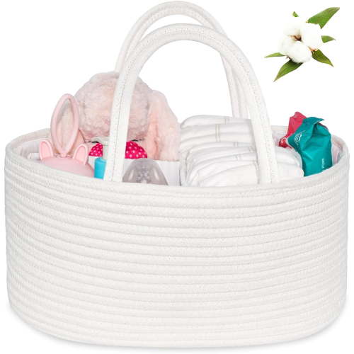 Waterbb Baby Diaper Caddy, Nursery Storage Bin and Car Organizer for Diapers Wipes, Cotton Rope Basket Changing Table Caddy