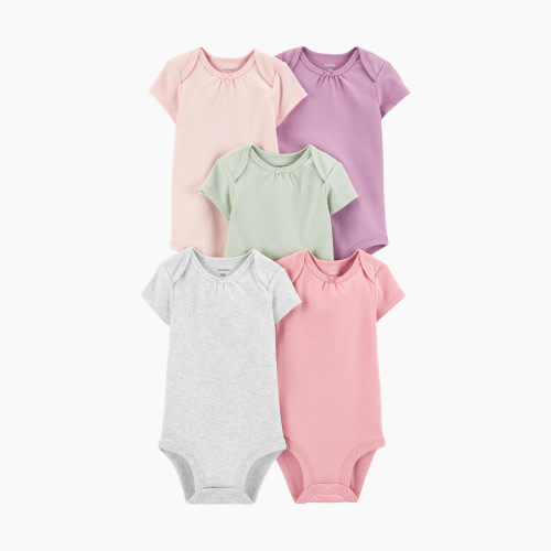 Carter's Short-Sleeve Original Bodysuits (5 Pack) - Green/Heather/Pink, 3M
