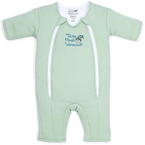 Baby Merlin's Magic Sleepsuit - 100% Cotton Baby Transition Swaddle Sleep Suit for Infants 6-9 Months - Baby Sleepsuit with Double Zipper for Easy Diaper Changes and Scooped Neckline - Sage Green