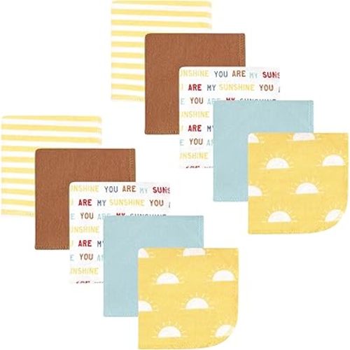 Hudson Baby Unisex Baby Flannel Cotton Washcloths, My Sunshine 10 Pack, One Size