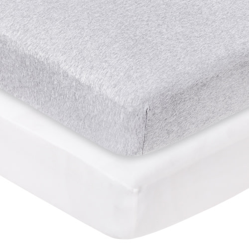Little Star Organic 100% Pure Organic Cotton Fitted Jersey Knit Crib Sheets, 2 Pk, Gray/White