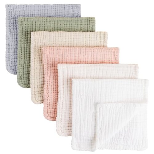 Konssy Muslin Baby Burp Cloths Sets for Unisex- 6 Pack Large 100% Cotton Burping Clothes for Newborn,Baby Girls and Boys