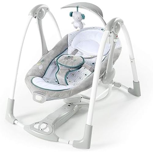 Ingenuity ConvertMe 2-in-1 Compact Portable Automatic Baby Swing & Infant Seat, Battery-Powered Vibrations, Nature Sounds, 0-9 Months 6-20 lbs (Nash)