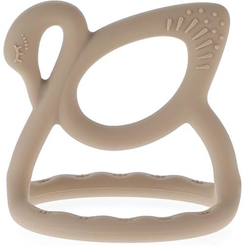 Baby Teething Toy, BPA Free Silicone Swan Shape Teether for Babies 6 Month+, Easy to Clean, Pack of 1 (Sand)