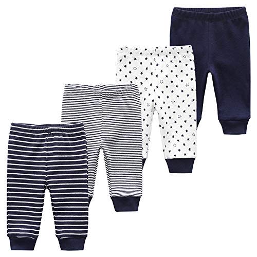 Unisex Newborn Baby Cotton 4-Pack Pants Embroidery Pringting Casual Leggings 0-24 Months for Boys and Girls