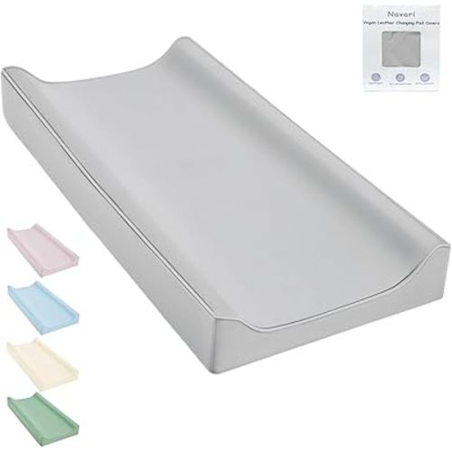 Vegan Leather Changing Pad Cover - 31"X 16" - Waterproof Wipeable, Extra Thick & Portable & Non-Slip Diaper Mat - Fits Standard Changing Tables for Baby Boy Girl (Gray)