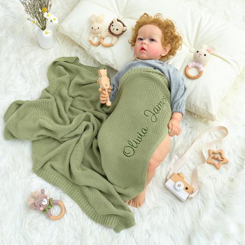 Custom Knit Baby Blanket,,Personalized Name Blanket, Personalized Embroidered Name,Stroller Blanket,Newborn Baby Gift ,Soft Cotton Knit,Gift