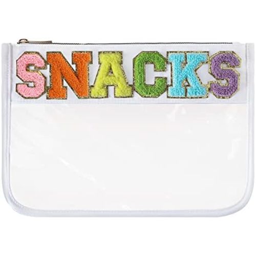 DYSHAYEN Chenille Letter Clear Zipper Pouch for Travel,Nylon Clear Cosmetic Bag,Makeup Travel Bag for Women Girls