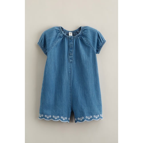Embroidered Chambray Romper, 6M