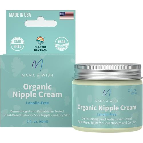Mama & Wish USDA Organic Nipple Cream Safe for Breastfeeding - Breastfeeding Nipple Balm | Lanolin-free, Breastfeeding Essentials Safe for Nursing, Non-GMO Unscented (2 oz 1 Pack)