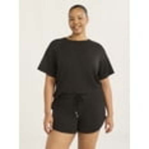 Joyspun Women's French Terry Short Sleeve Top and Shorts Set, 2-Piece, Sizes XS-3X