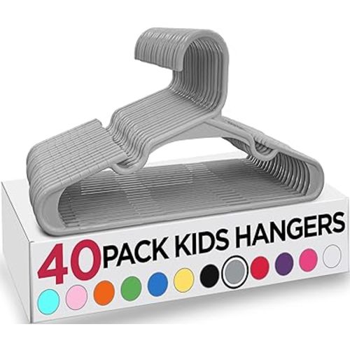 Utopia Home 40 Pack Kids Hangers - 11.5 Inch Plastic Baby Hangers for Closet - Childrens Hanger for Clothes & Infant Hanger for Closet - for Everyday Standard Use (Gray)
