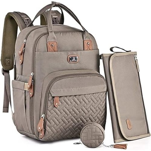 Dikaslon Unisex Polyester Diaper Backpack Daypack with Portable Changing Pad Khaki