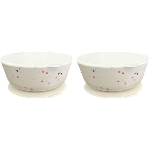 Weesprout Suction Bowls for Baby & Toddlers, 100% Silicone with Plastic Lid, 12 oz - Confetti, Set of 2