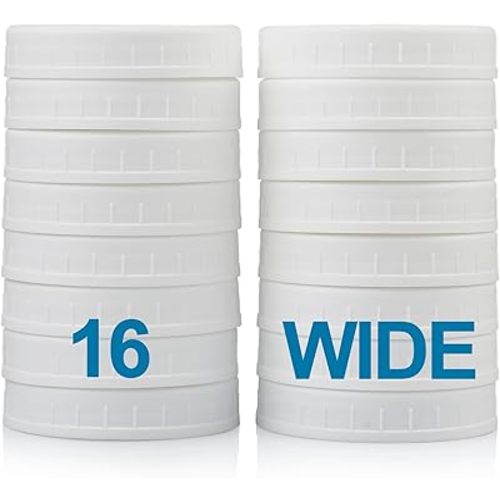 AOZITA Wide Mouth Mason Jar Lids [16 Pack] for Ball, Kerr and More - White Plastic Storage Caps for Mason/Canning Jars - Leak-Proof - Dishwasher Safe & Food Grade