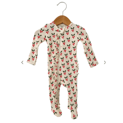 Newborn Organic Waffle Ruffle Zip Footie, Holly
