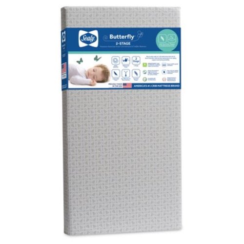 Sealy Butterfly 2-Stage Extra Firm Baby Crib & Toddler Foam Mattress, Antibacterial Cover