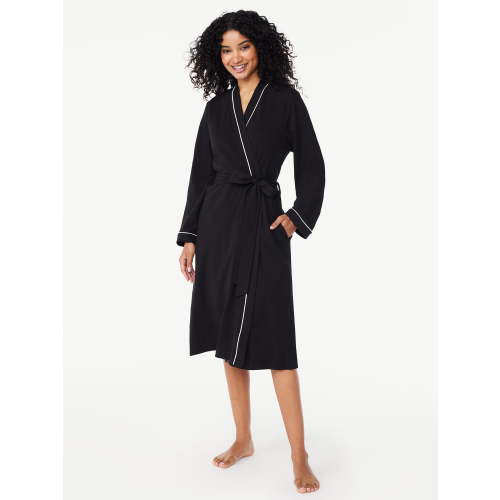 Joyspun Women’s Cotton Blend Long Sleeve Wrap Robe, Sizes S to 3X