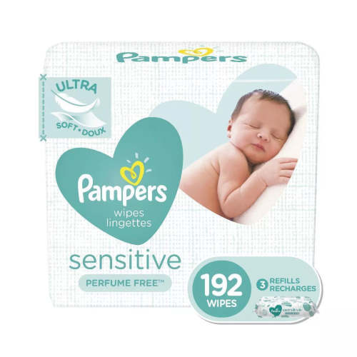 Pampers Baby Wipes Sensitive Perfume Free 3X Refill Packs 192 Count