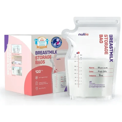 Nuliie 120 Pcs Breastmilk Storage Bags, 8 OZ Breast Milk Storing Bags, BPA-Free, Milk Storage Bags with Pour Spout for Breastfeeding, Self-Standing Bag, Space Saving Flat Profile
