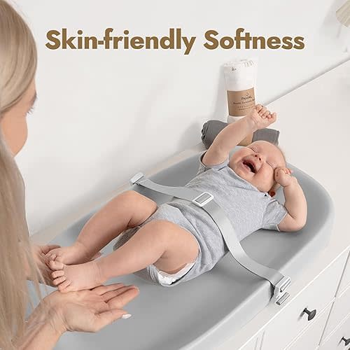 Papablic Wipeable Baby Changing Pad with Removable Safety Strap, Easy to Clean & Non-Slip Waterproof, Changing Pad for Dresser,Bed