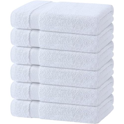 White Bath Towels 24x50 Inch, 6 Pack - Extra Absorbent Cotton Towel Set for Bathroom